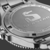 Close-up of a Seculus wristwatch back case with engraved details.