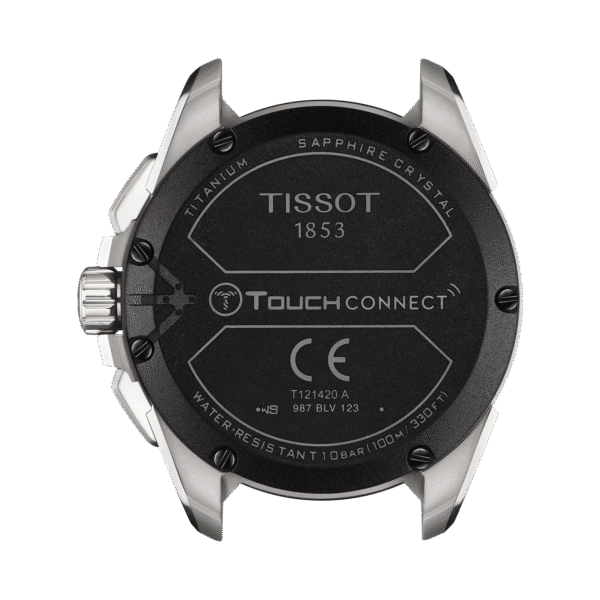 Back of a Tissot TouchConnect wristwatch showing model details.