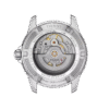 Back view of a Tissot automatic watch showing its intricate movement.