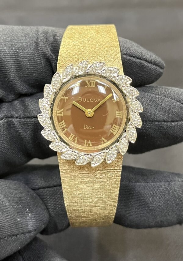 Bulova - Pre-Owned Vintage Dior Ladies 14k Solid Gold Diamond Bezel Mechanical Manual Wind