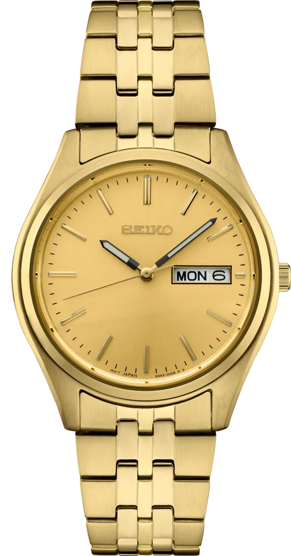 Seiko - Essentials Collection Gold-Tone Finish Day Date Quartz 36.9mm SUR434