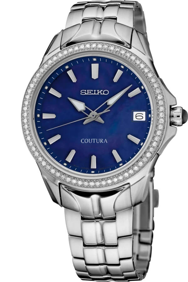Seiko - Coutura Collection Blue Mother of Pearl Dial 72 Diamonds Quartz 34mm SUR591