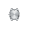 Minimalist silver wristwatch with a clean dial and no numerals.
