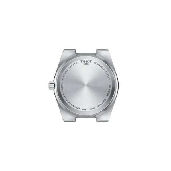 Silver wristwatch with a metallic band and blank dial.