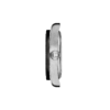 Side view of a sleek wristwatch with a metallic case.