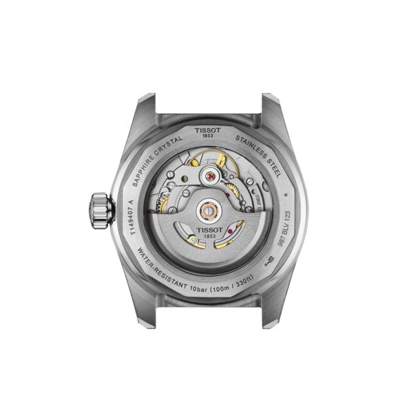 Back view of a luxury mechanical wristwatch showing intricate movement.