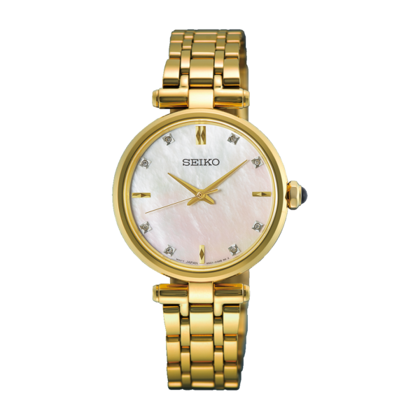 Seiko - Diamond Collection Gold Tone Mother of Pearl Dial 8 Diamonds Quartz 29mm HGH008